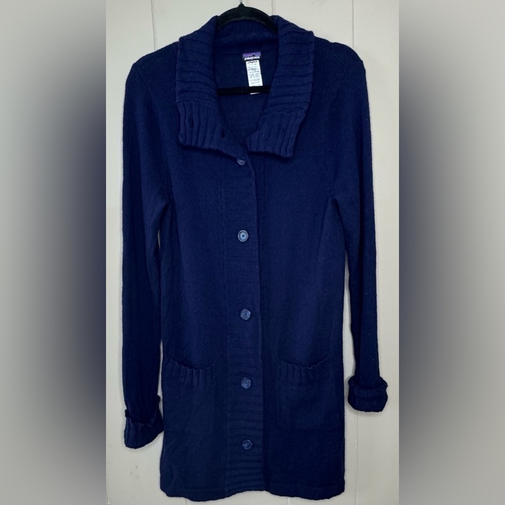 Patagonia Lambswool Blend Long Button Up Sweater Coat Womens Size Medium
